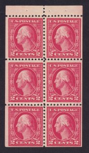 US 499e 2c x 2 rose red WASH. BOOKLET PANE OF 6 MNHVF UW FLAT PF11 FROM 1917