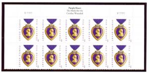US 4704 Purple Heart 45c - Forever Top Plt Blk of 10 - V1111111  -  2012 YD