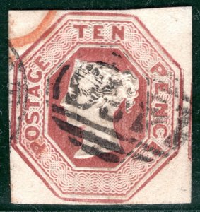 GB QV EMBOSSED Stamp SG.57 10d Brown (1848) Numeral Used Cat £1,500 REDR60