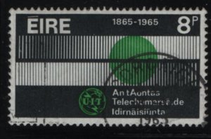 Ireland 1965 used Sc 199 8p ITU Emblem, Globe, Waves - ITU Centenary