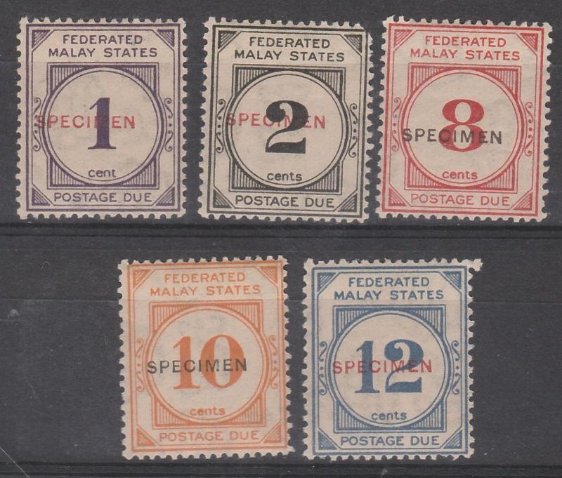 FEDERATED MALAY STATES 1924 POSTAGE DUE SPECIMEN RANGE TO 12C 