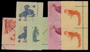 Liberia #341/346, 1953 Birds, five different pairs, all with part of the desi...
