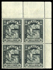 Malta 1922 KGV Shipwreck of St Paul 10s black corner block of 4 MNH. SG 104.