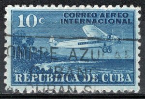 Cuba - Air Mail -  Airplane and the Coast of Cuba - # C5 - Good Condition - Used