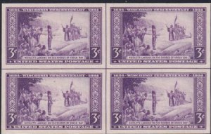 US 755 3¢ Wisconsin Farley Mint Positions No Gum VF Center Line Or Cross Gut...