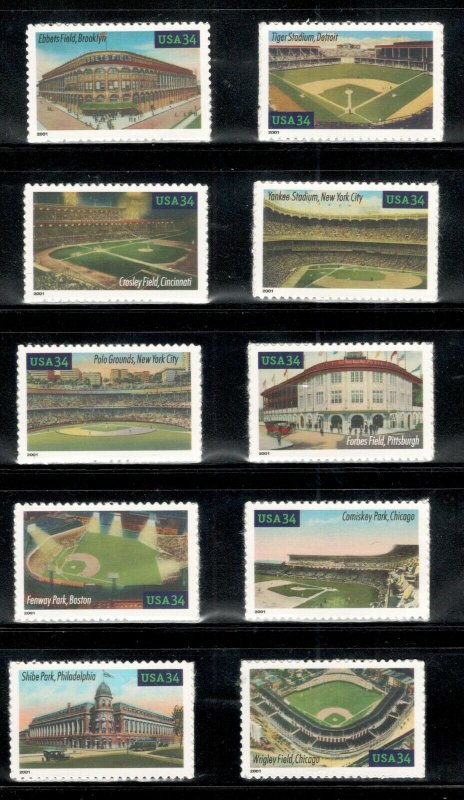 3510-19 Baseball Fields Singles Set Of 10 Mint/nh Free Shipping (A-279)