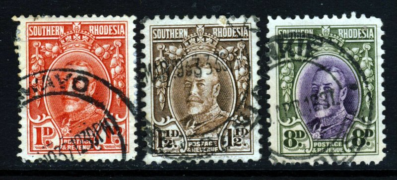 SOUTHERN RHODESIA King George V 1931-37 Perf Varieties SG 16b,16d & 21 VFU