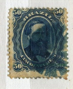 BRAZIL; 1860s early classic Dom Pedro issue fine used 50r. value