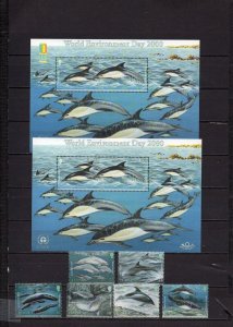 JERSEY 2000 MARINE MAMMALS/DOLPHINS & WHALES SET OF 6 STAMPS & 2 S/S MNH