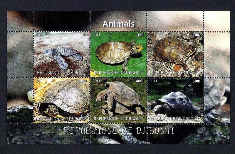 DJIBOUTI - 2011 - TURTLE - TORTOISE - REPTILE - 6 X MINT - MNH SHEET!