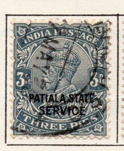 Indian States Patiala GV 1928 Early Issue Fine Used 3p. Optd 055662