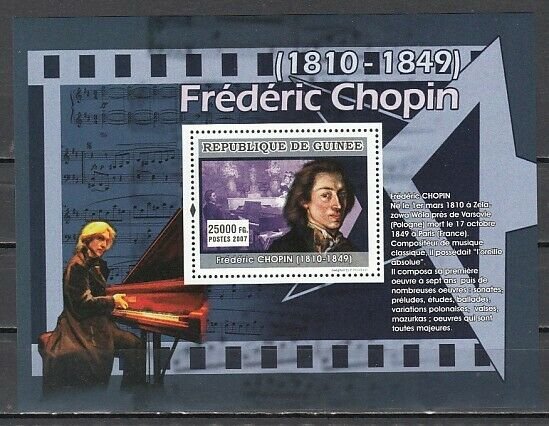 Guinea, 2007 issue. Composer Frederic Chopin s/sheet. *