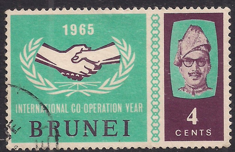 Brunei 1965 QE2 4ct Intl Co operation year used SG 134 ( F689 )