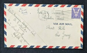 1944 Norfolk Virginia US Navy Airmail Cover Short Hills New Jersey