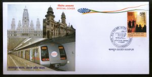 India 2016 Metro Train Transport Railway Temple KAWNPEX Special Cover # 18419