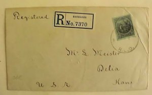 BARBADOS REGISTERED COVER #159 cat.$160.00 FOR STAMP OFF COVER  1924 B/S USA