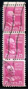 United States - SC #829 - USED VERTICAL STRIP OF 3 - 1938 - Item USA1864