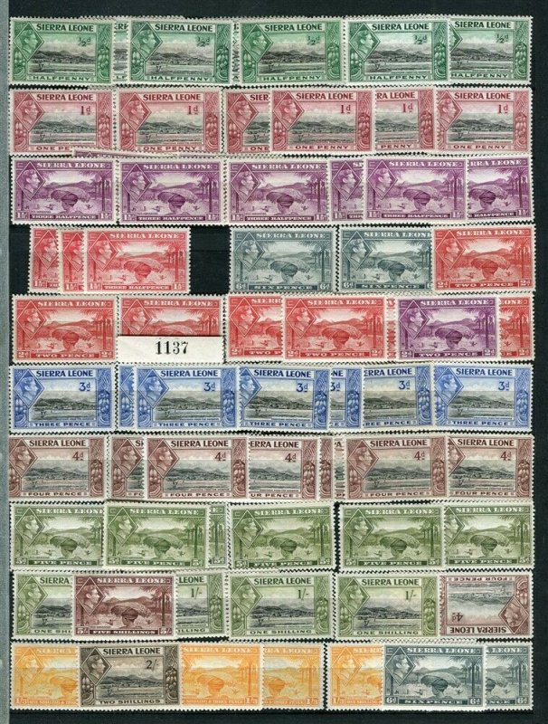 SIERRA LEONE; 1938 early GVI issues fine MINT LOT of Shades values to 5s. 