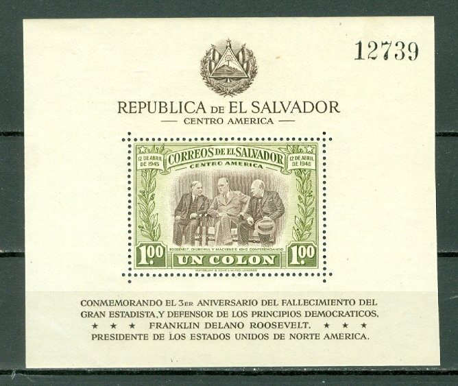 EL SALVADOR ROSEVELT  #612...SOUV. SHEET...MNH...$4.00