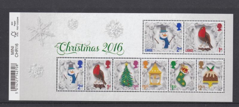 GB LOT 2016 CHRISTMAS MINI S/SHEET MNH PO FRESH AT FACE VALUE