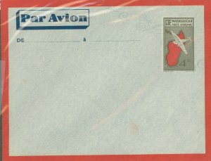 Madagascar (British Consular & Inland Mail)  1936 4.50fr black gray & red envelope, flap not stuck, faint mark at lower left