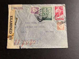 1942 Censored Portugal Airmail Cover Lisbon to New York NY USA