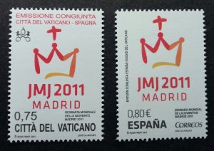 Vatican Spain Joint Issue 26th World Youth Day - Madrid 2011 (stamp pair) MNH