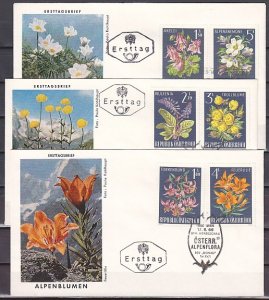 Austria, Scott cat. 764-769. Garden Flowers on 3 First day covers.