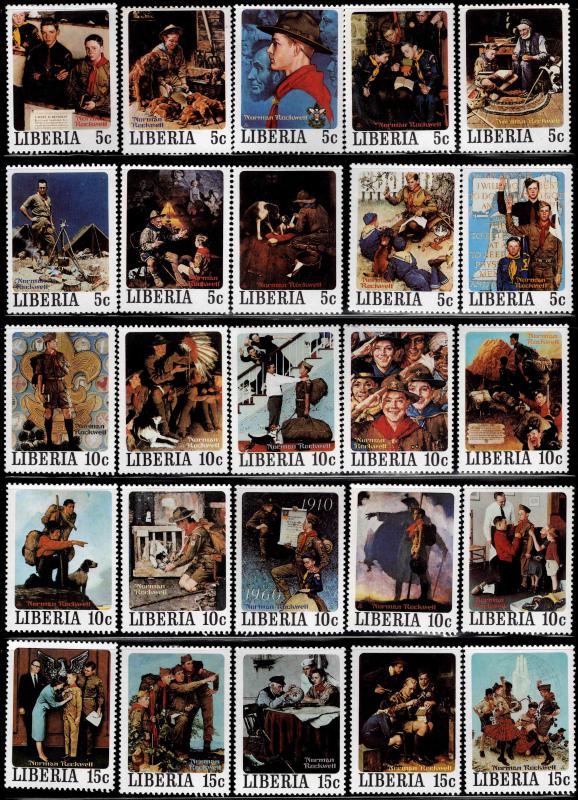 LIBERIA Scott 853a-857j MNH** Scouting throught the eyes of Rockwell set of 50