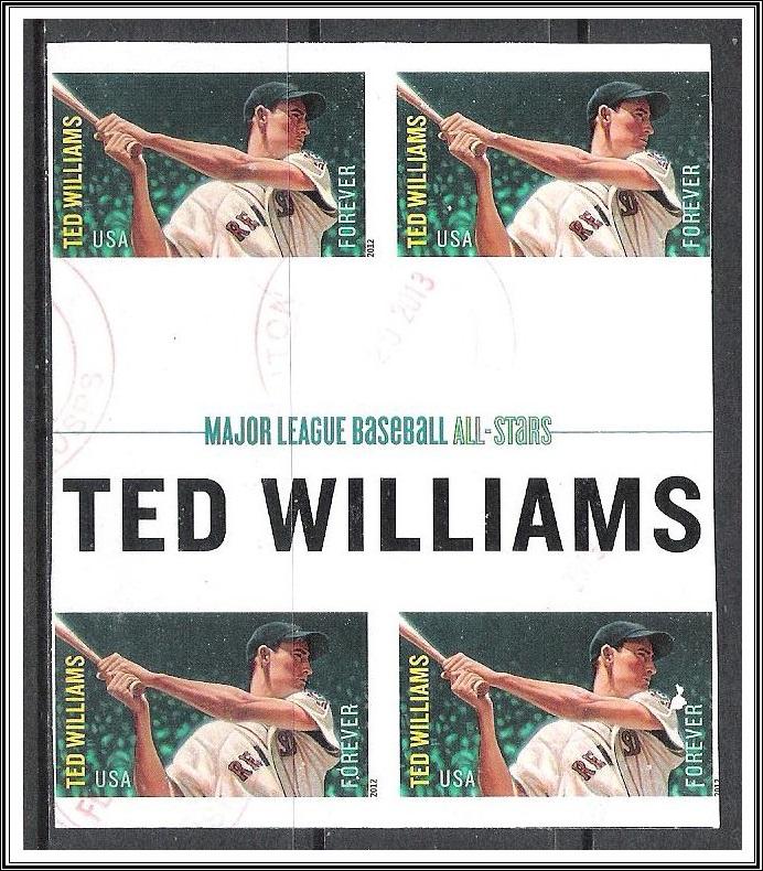 US #4694 Baseball Ted Williams Imperf (NDC) Gutter Block Used