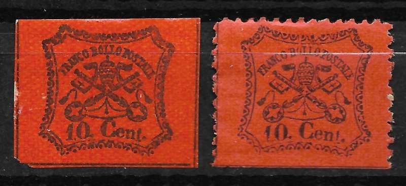 Doyle's_Stamps: Roman States, Italy, 1867 Postage Stamps, #15* & #22*    (L34)