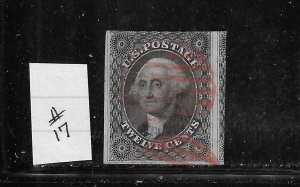 US #17 1851-57 GEORGE WASHINGTON- 12C- IMPERFORATE- USED