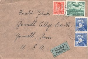 CZECHOSLOVAKIA AIRMAIL COVER TO UNITED STATES WITH QUAD-FRANKING 1948