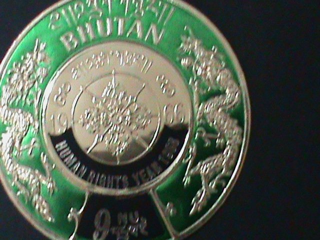 ​BHUTAN- SC#98B HUMAN RIGHT YEAR-GOLD EMBOSSED COIN TYPE STAMP-MNH VF RARE