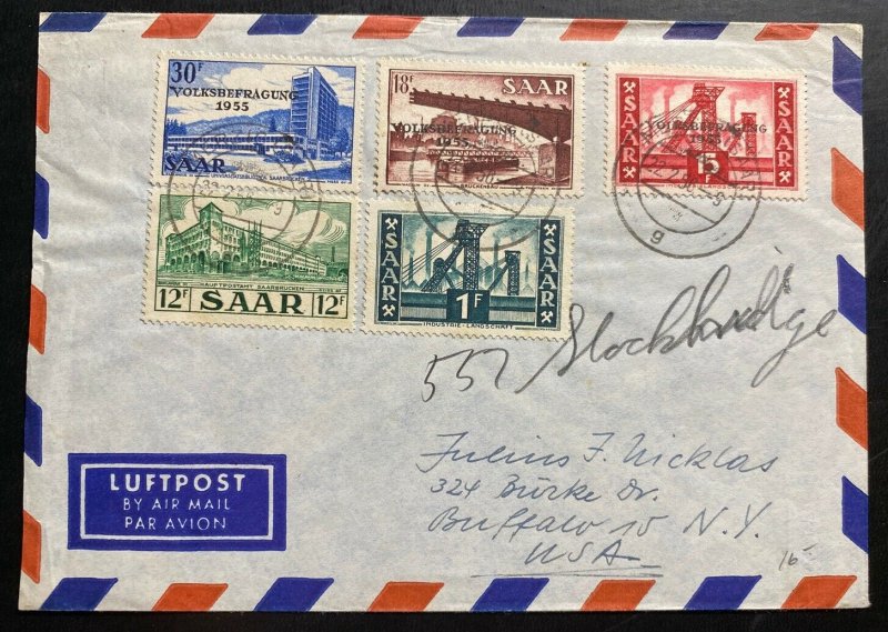 1956 Merzig Saar Airmail Cover To Buffalo NY USA Referendum Overprints 