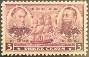 Scott #792 1937 3¢ Greatest War Heroes Navy Farragut and Porter MNH OG VF/XF