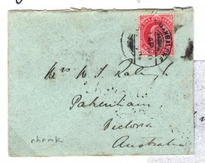 INDIA KEVII Cover AUSTRALIA Victoria Pakenham RAILWAY *ENGLISH MAIL TPO*1906 FC9