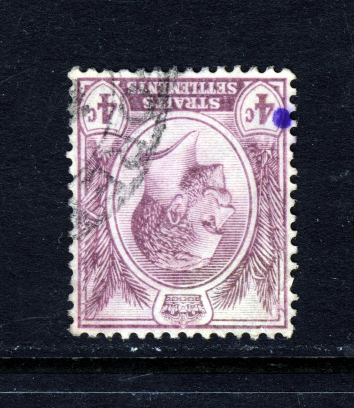 STRAITS SETTLEMENTS King George V 1913 4c. Dull Purple INVERTED WMK SG 197w VFU