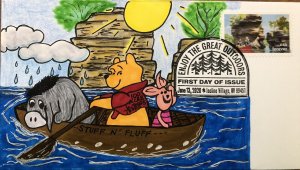 2020 Enjoy The Great Outdoors FDC Hand Drawn Cachet Canoe Boat Winnie The Pooh