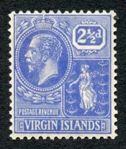 Virgin Islands 1922-8 2 1/2d bright blue wmk Script CA SG95 VFM cat 20 pounds 
