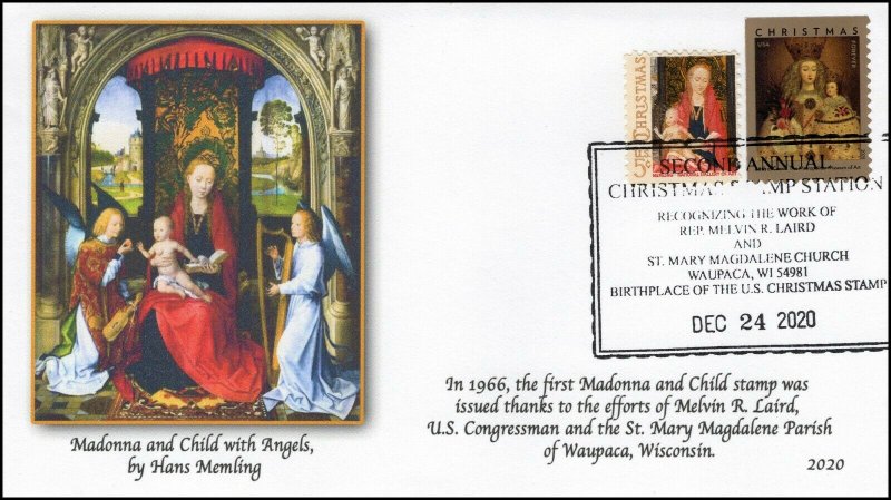 20-293, 2020, Christmas Stamp, Event Cover, Pictorial Postmark, Waupaca WI