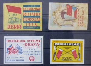 Match Box Labels ! flags urss greece dubai uae GN3