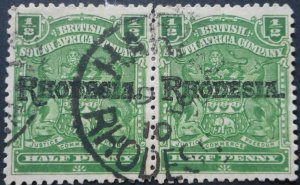 Rhodesia 1909 HalfPenny pair with HARTLEY Day Month (SC) postmark