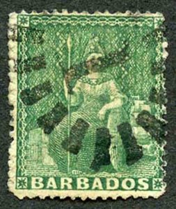 BARBADOS SG17 1861 1/2d Deep Green Clean Cut Perf 14 to 16 Cat 22