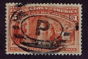 US 241 USED $1 ISABELLA PLEDGING JEWELS COLUMBIAN 1893, DBL OVAL CCL XF