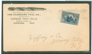 US 230 1896 1c Colombian franked this third class cover with an illustrated corner card of a twist drill.