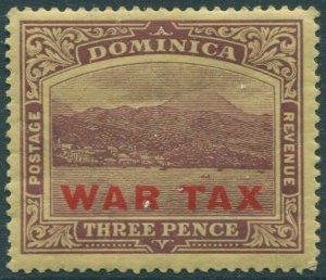 Dominica 1918 SG58 3d purple/yellow KGV Roseau WAR TAX red MLH (amd)