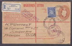 Australia Sc 170 Uprates H&G C32. 1938 5p Registered Envelope to US