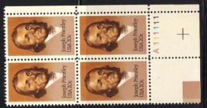 #2038 MNH pb/4 20c Joseph Priestley 1983 Issue