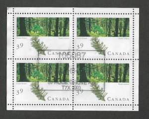 Canada #1285a UsedCanadian Forests pane of 4, issued 1990